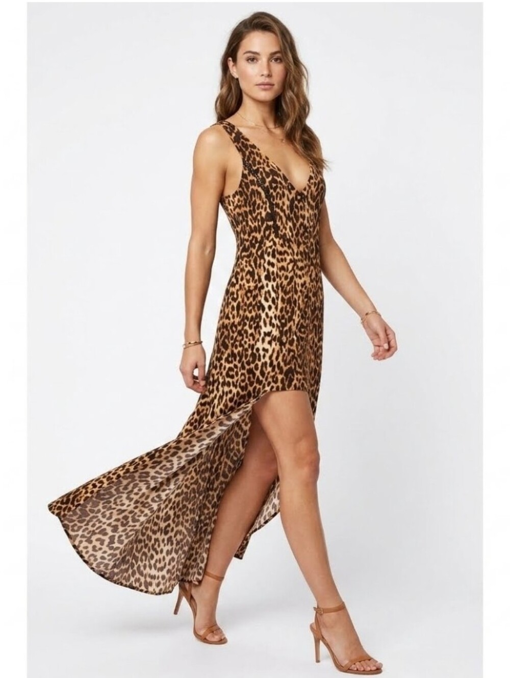MINKPINK Dress Leopard Print 1/2 Button Down Slit Sides Loungewear Brown Size XS